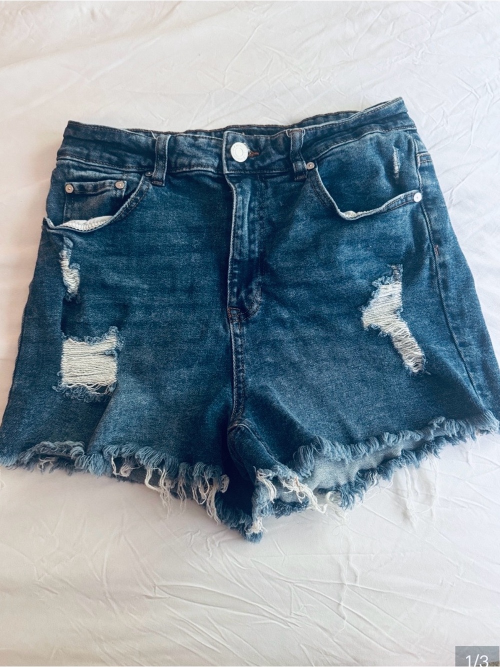 Indigo Rein Dark Blue Distressed Denim Shorts